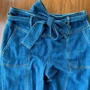 Anthropologie Cropped Wide Leg Tie Waist Jeans